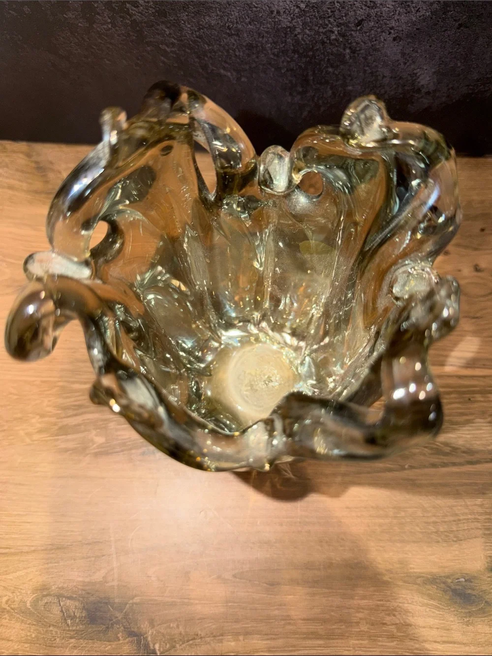 Murano Smoky Sculptural Glass Vase